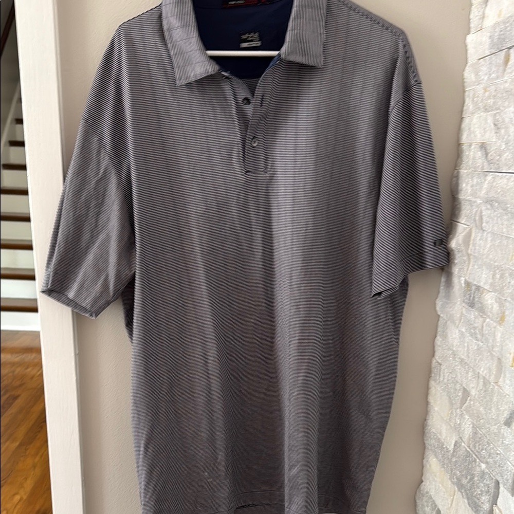 Tiger woods collection dark blue and white striped polo